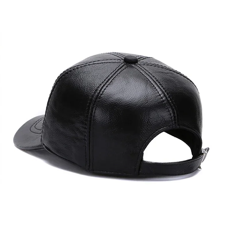 Male High Quality Genuine Real Cow Leather Baseball Hats New Casual Real Leather Earflap Cap Men Real Cowhide Leather Caps Men