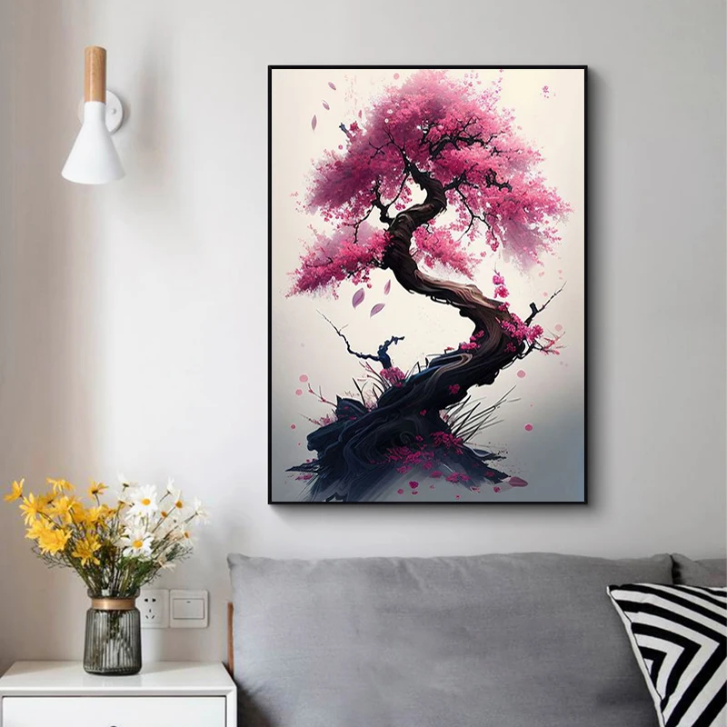 Japanese Sakura Wall Art Posters Prints Pink Watercolor Cherry Blossom Aesthetic Canvas Paintings Pictures for Living Room Decor