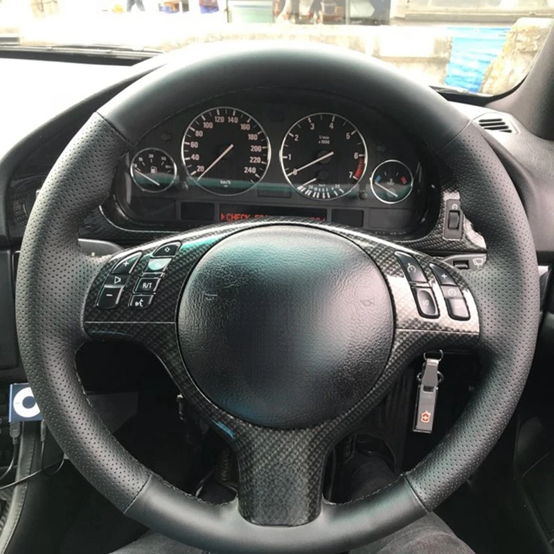 GKMHiR Hand-stitched Artificial Leather Black Car Steering Wheel Cover for BMW 330i 540i 525i 530i 330Ci E46 M3 E39 2001-2014