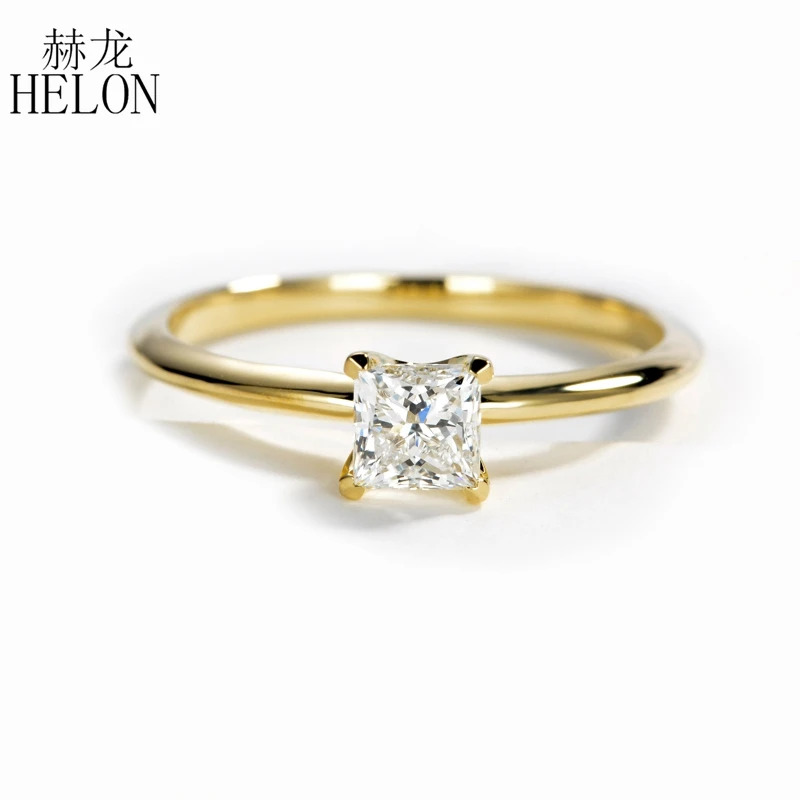 

HELON 0.5ct Princess Cut Moissanites Ring Solid 10K Yellow Gold VVS/DEF Lab Grown Diamond Moissanites Women Trendy Jewelry Ring