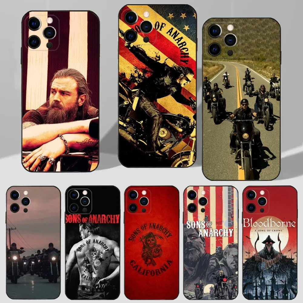 S-Sons OF A-Anarchys TV Phone Case For iPhone 16,15,14,13,12,11 Plus,Pro Max,XS,X,XR,SE,Mini,8,7 Soft Silicone Black Cover