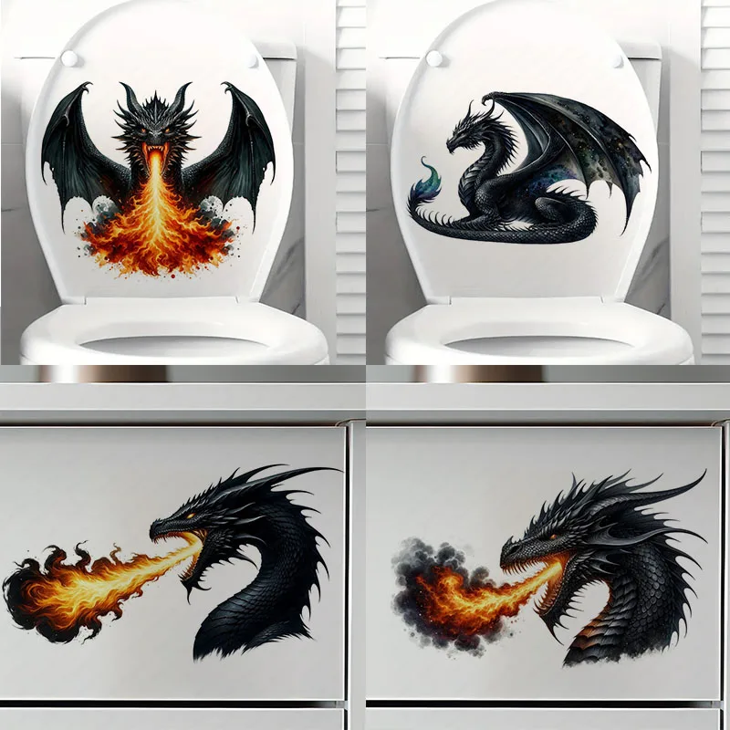 

T2098#Fiery Majestic Dragon Toilet Stickers Decoration for Living Room, Wall, Bedroom, and Home Decor Car Decals Self-Adhesive