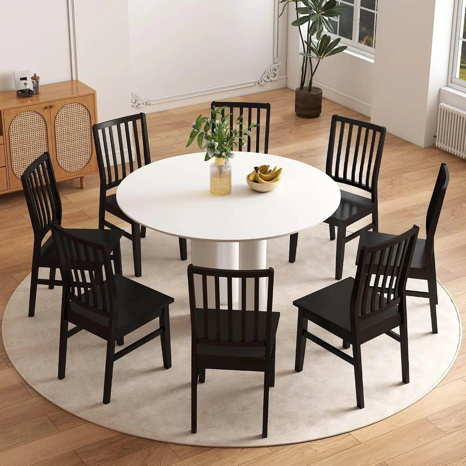 Black Wood Dining Chair Set 8 Farmhouse High Backrest Wooden Leg Armless Side Chair Kitchen Dining Room Restaurant, Customized