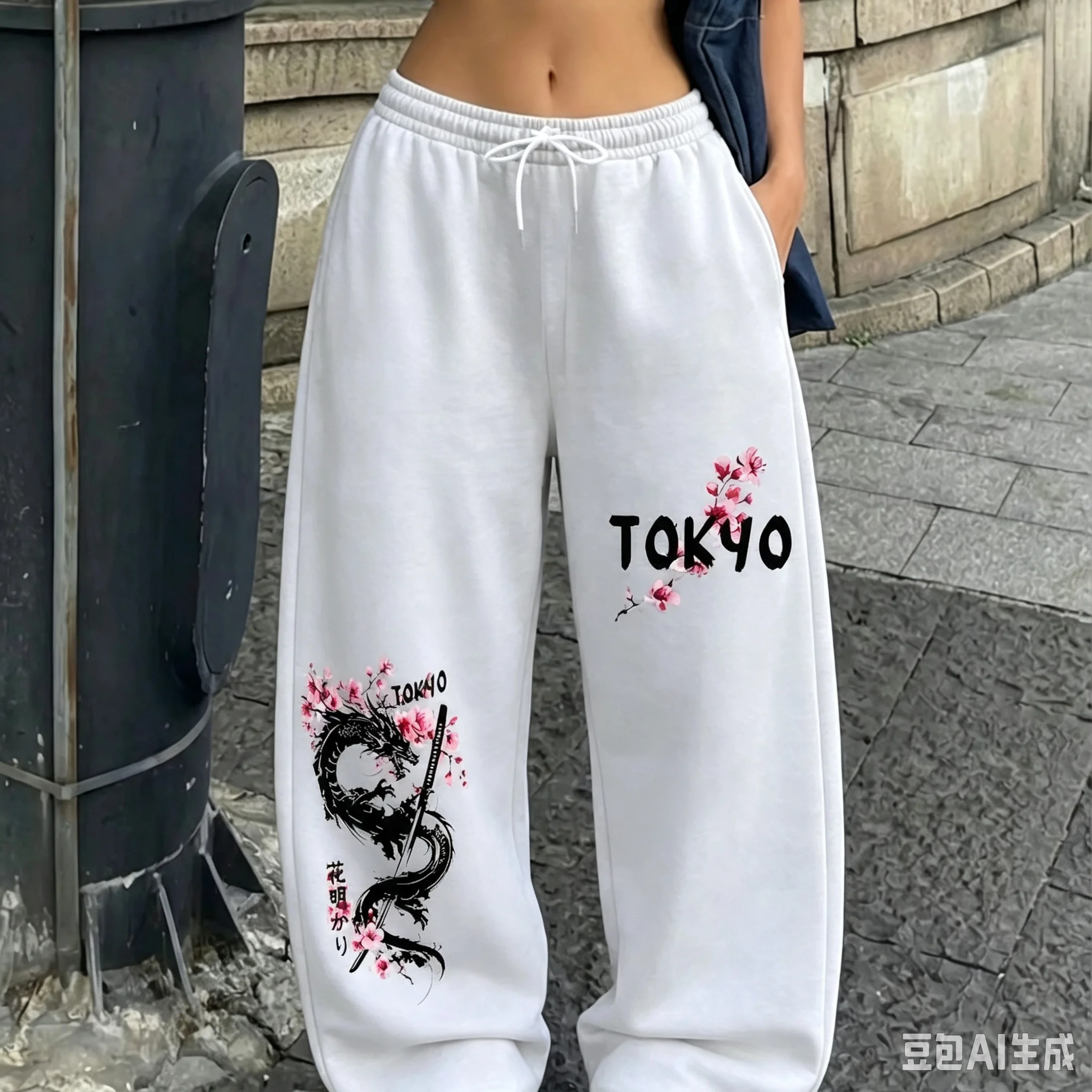 2026 Fashion New Limited Edition Dark Tokyo Dragon and Cherry Blossom Cotton Printed Pants Outdoor Fitness Sports Loose Pants