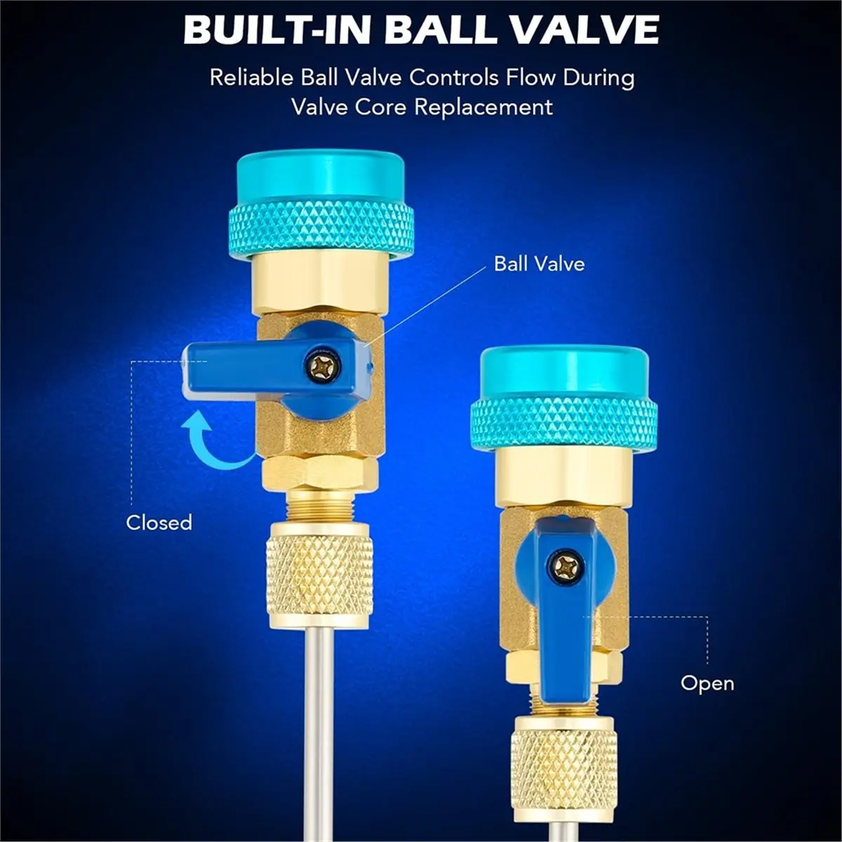 AC Valve Core Removal Tool for R134a R1234yf R22, Schrader & Valves with Ball Valve, Brass Build
