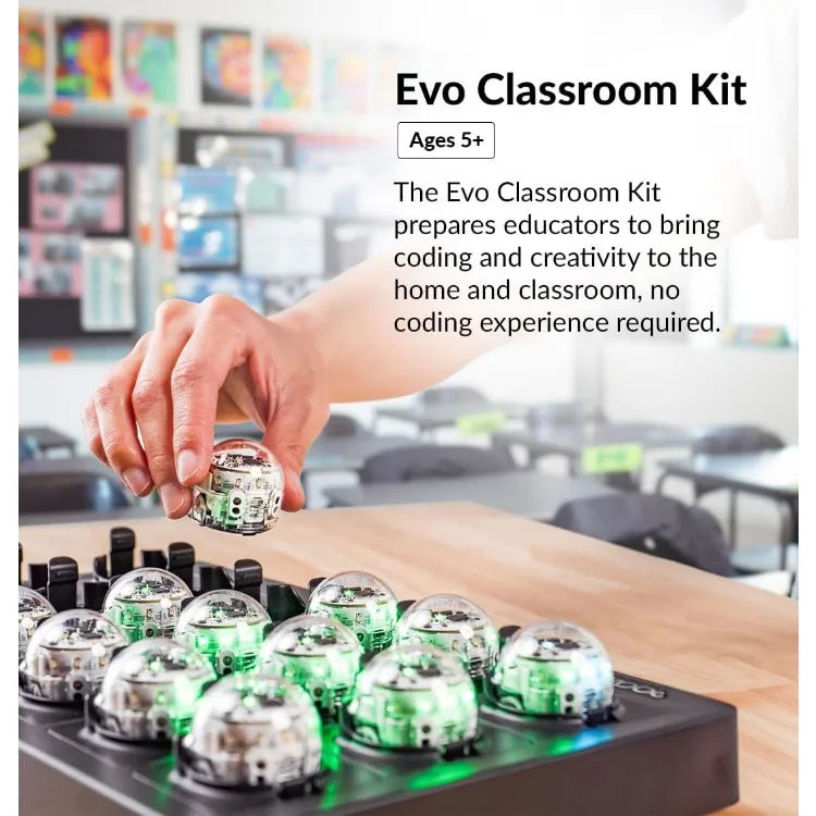 Evo Classroom Kit (18 Bots): Interactive Coding Robot, Kids Ages 5+, Includes 12 Evo Robots, Color Code Markers