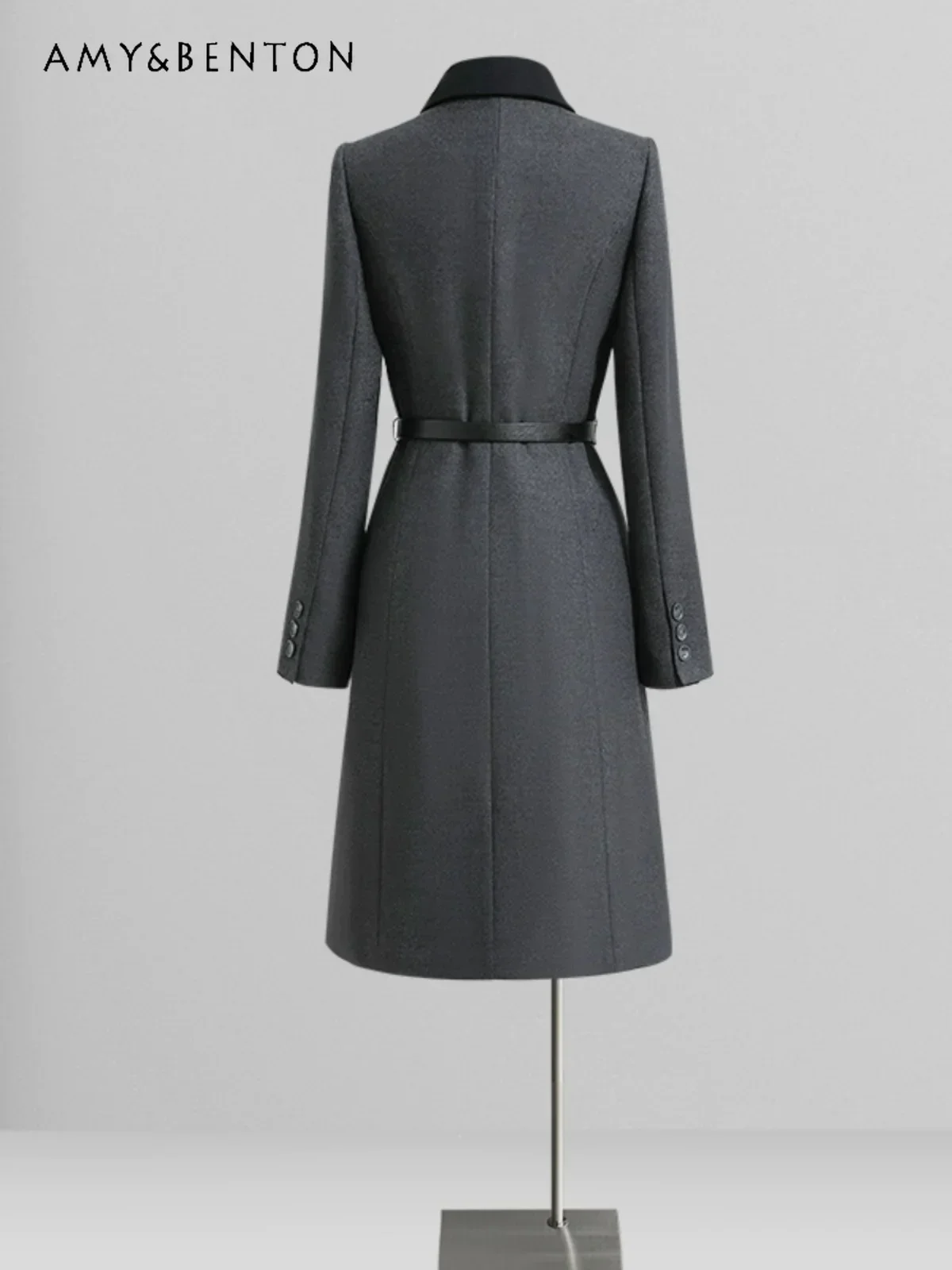 OL Color Matching Suit Collar Professional Wool Coat Fashion High Waist Slim Coats for Women Thickened Warm Work Clothes Winter