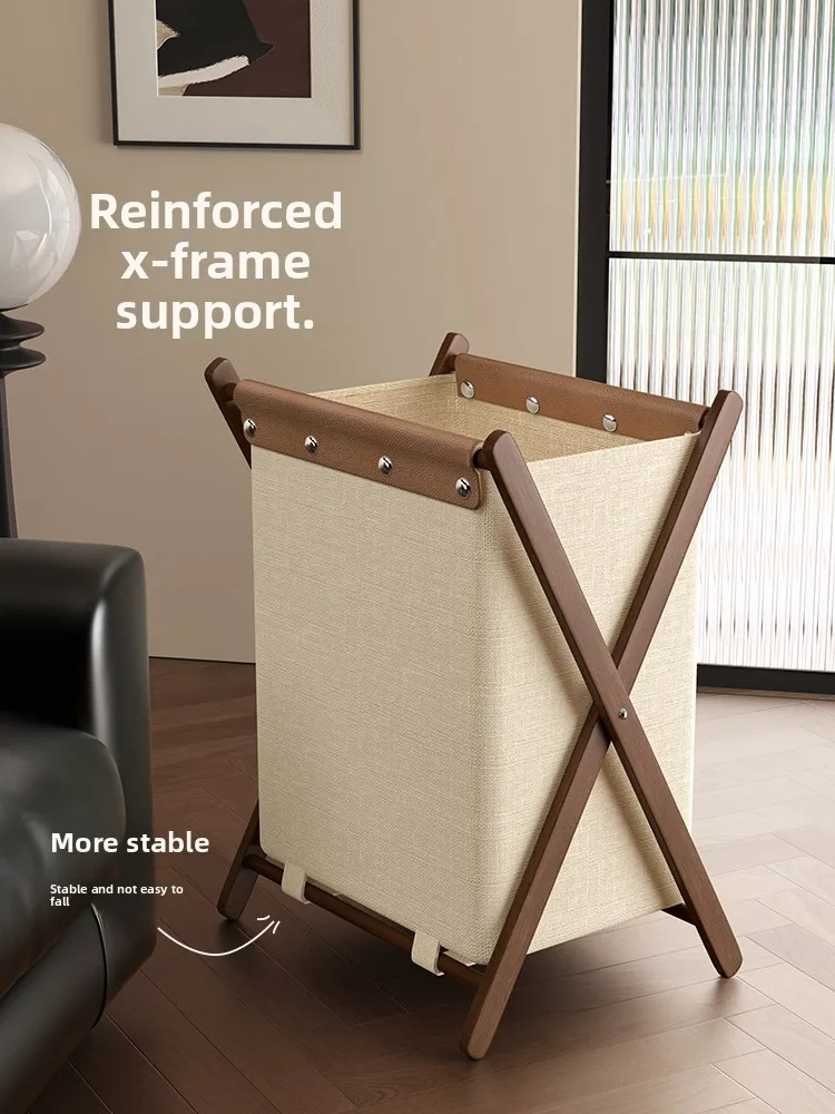 Foldable dirty clothes basket High value light luxury dirty clothes storage basket Solid wood dirty clothes basket Household
