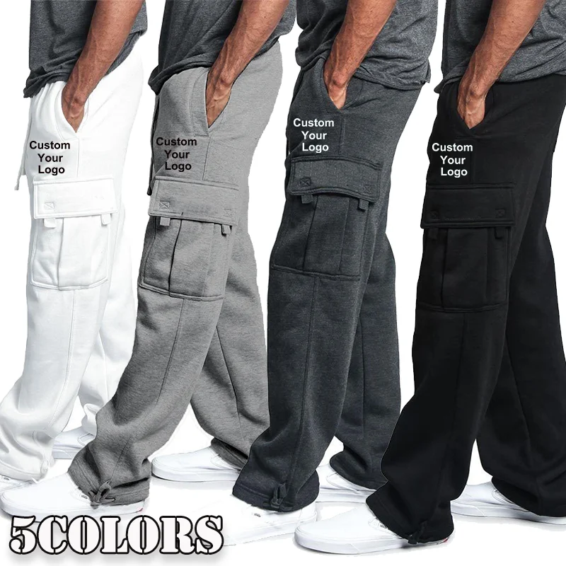 Pantalones Cargo informales para hombre, Pantalón recto de cintura alta con cordón y logotipo personalizado, a la moda, novedad