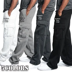 New Mens Fashion Custom Your Logo Loose Casual Cargo Pants High Waist Drawstring Pants Straight Trousers