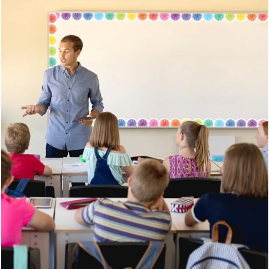 Teacher Created Resources Colorful Poms Scalloped Die-Cut Rolled Border Trim - 50ft - Decorate Bulletin Boards, Walls, Desks, W view 6
