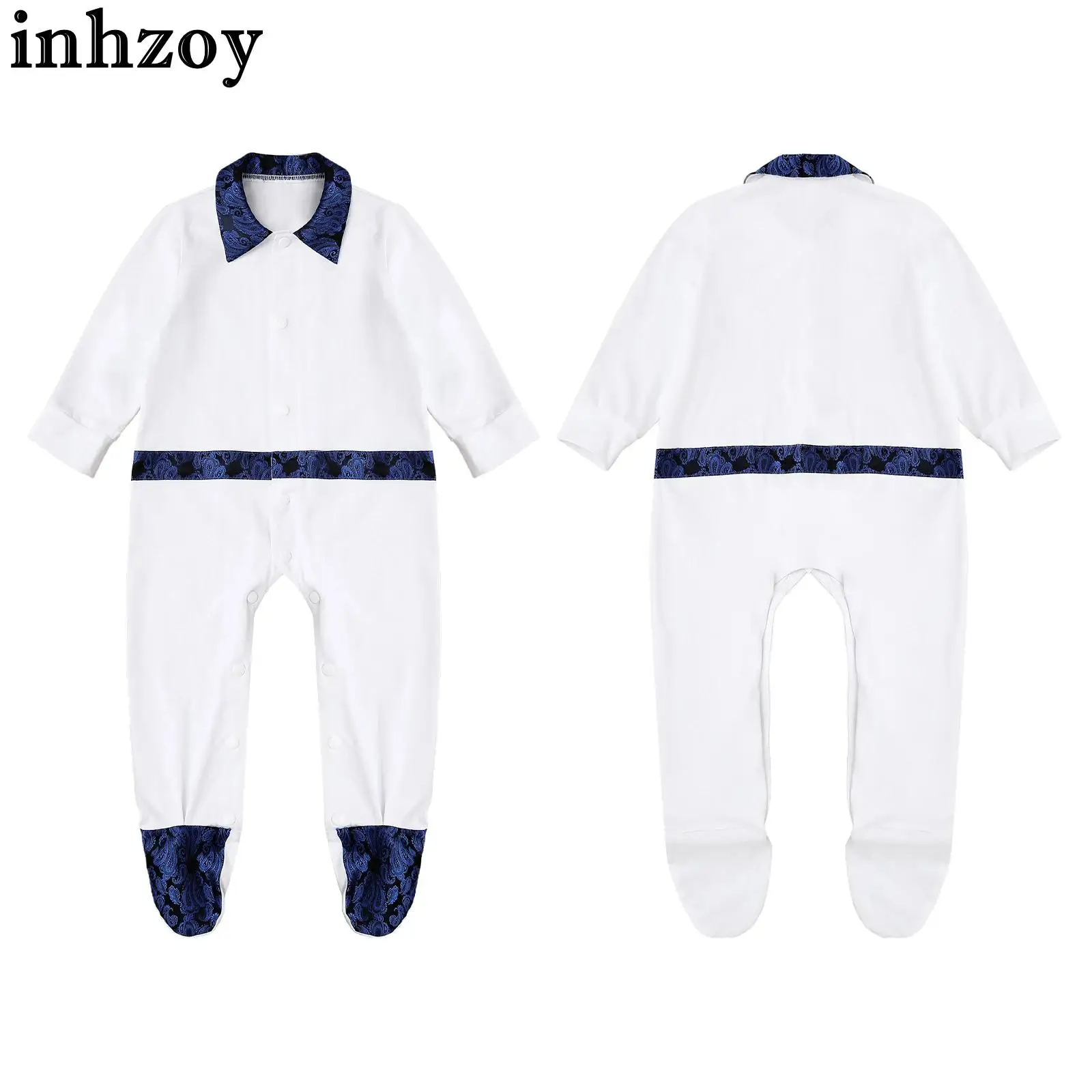 

Newborn Baby Boys Long Sleeve Jacquard Christening Footies Romper Baptism Birthday Wedding Party Photography Gentlemen Jumpsuit