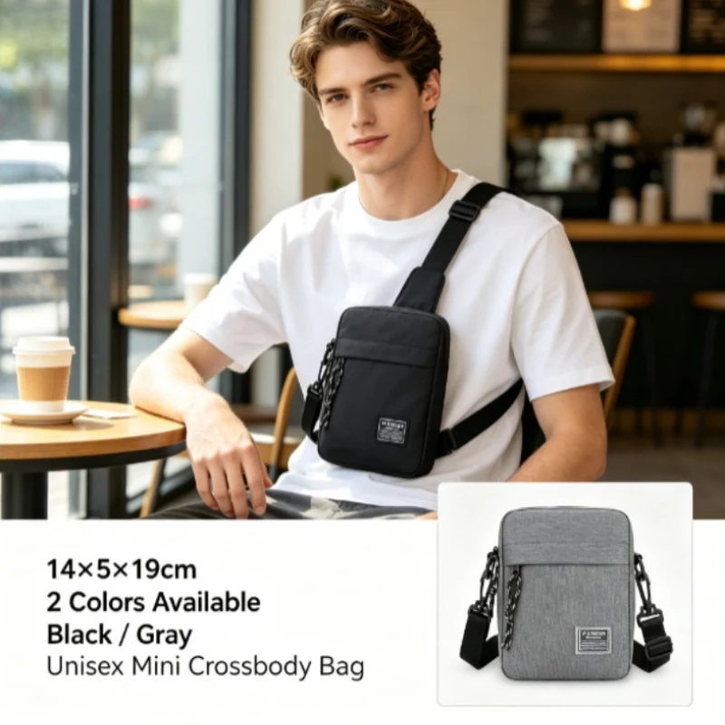 2026 New Solid Color Nylon Mini Square Bag for Men, Lightweight Minimalist Versatile Crossbody Shoulder Cell Phone Purse