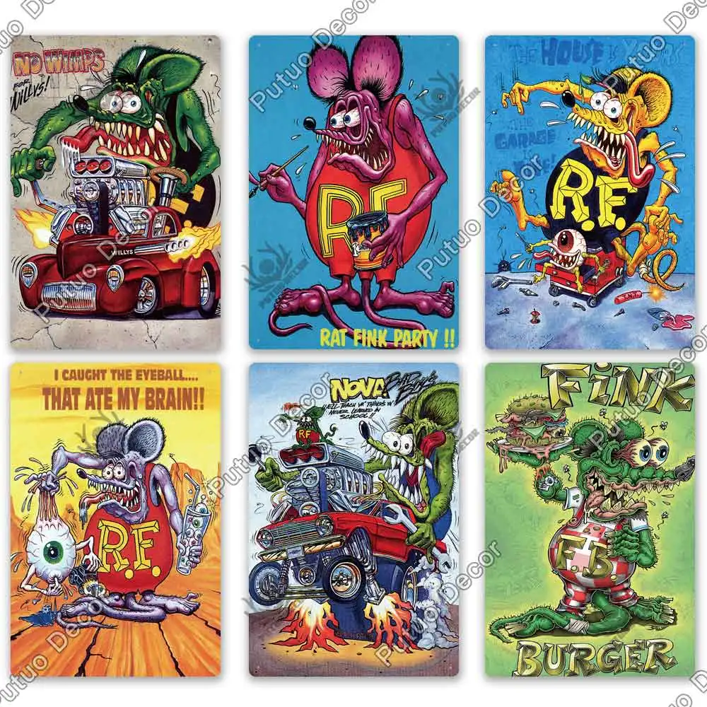 Putuo Decor Rat Fink Modified Car Culture Vintage Metal Tin Sign Decorative Plate for Garage Man Cave Bar Pub Club Decoration