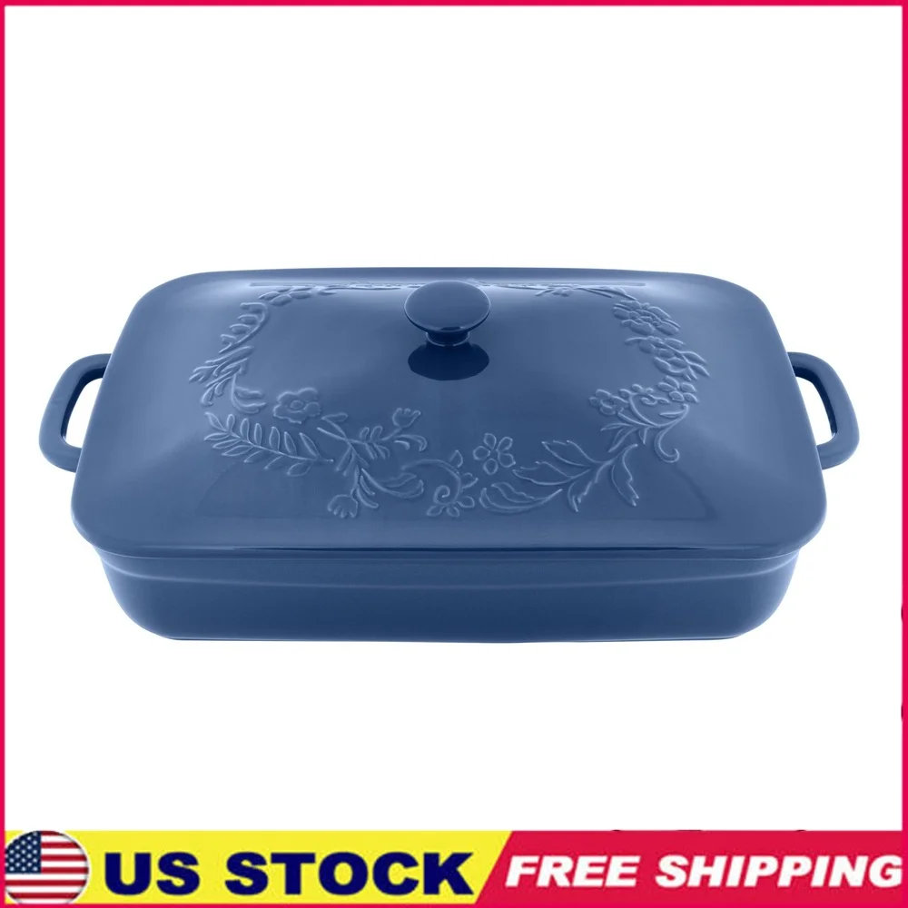 

Ceramic Casserole Dish with Lid 9x13 Durable Non-Stick Baking Dish Vintage Floral Design Built-in Handles Dishwasher Safe Ideal