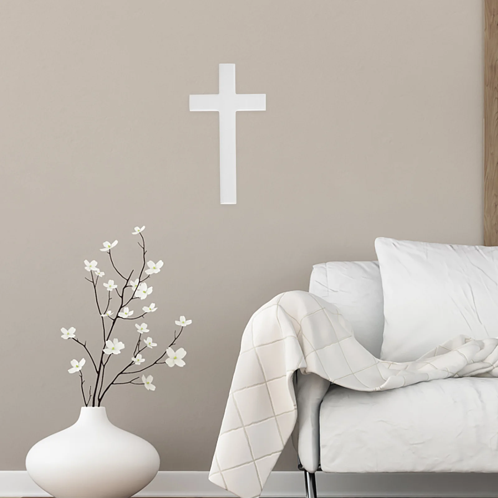 

Wood Cross Ornament Medium Wall Mounted Decor Smooth Wooden Finish Round Edge Safety for Home Office Church Interior Cross