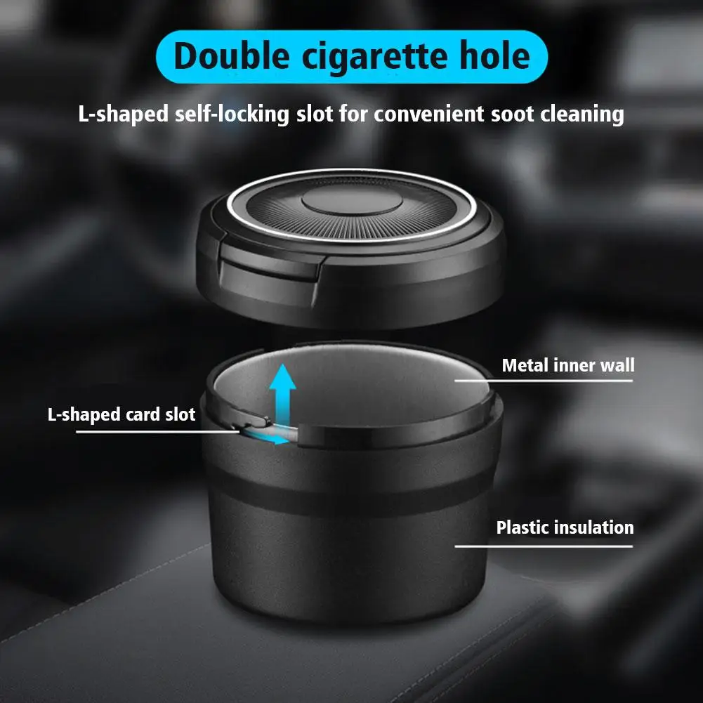 Car Ashtray With LED Light Smoke Cigarette Ash Holds Cup Universal Autmotive Smell Proof Fireproof Portable Auto Cup Holder