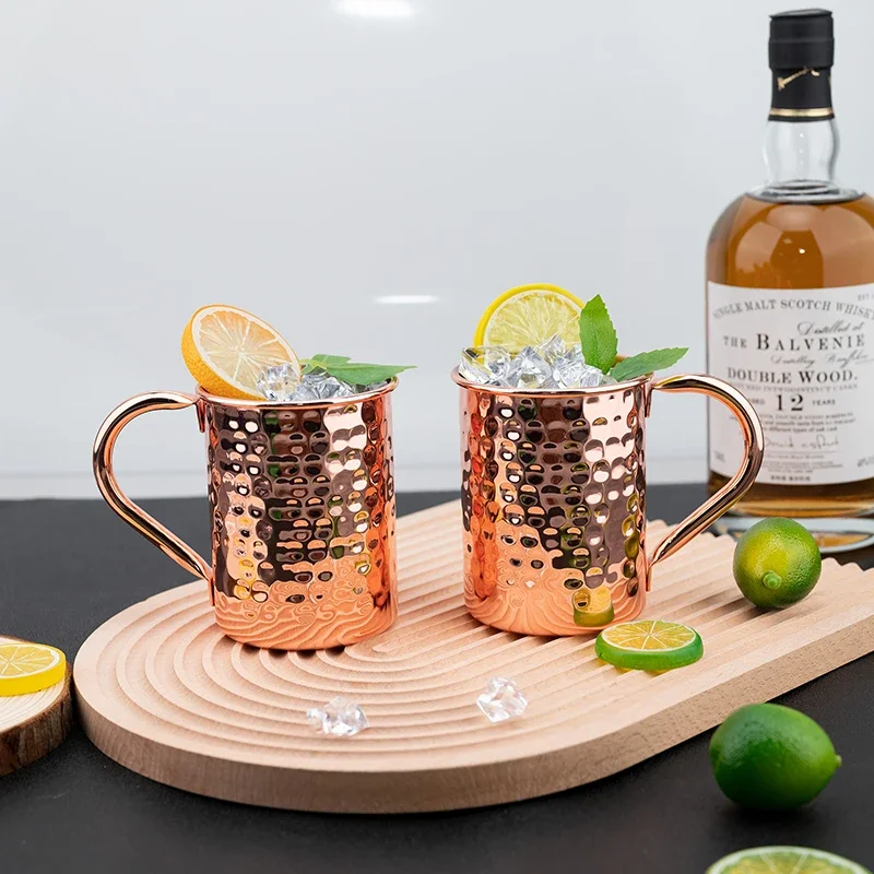 

2025New Cocktail Wine Cup Moscow Mule Mug Stainless Steel Hammered Copper Plated Beer Cup Coffee Bar Tools Drinkware for Ramadan