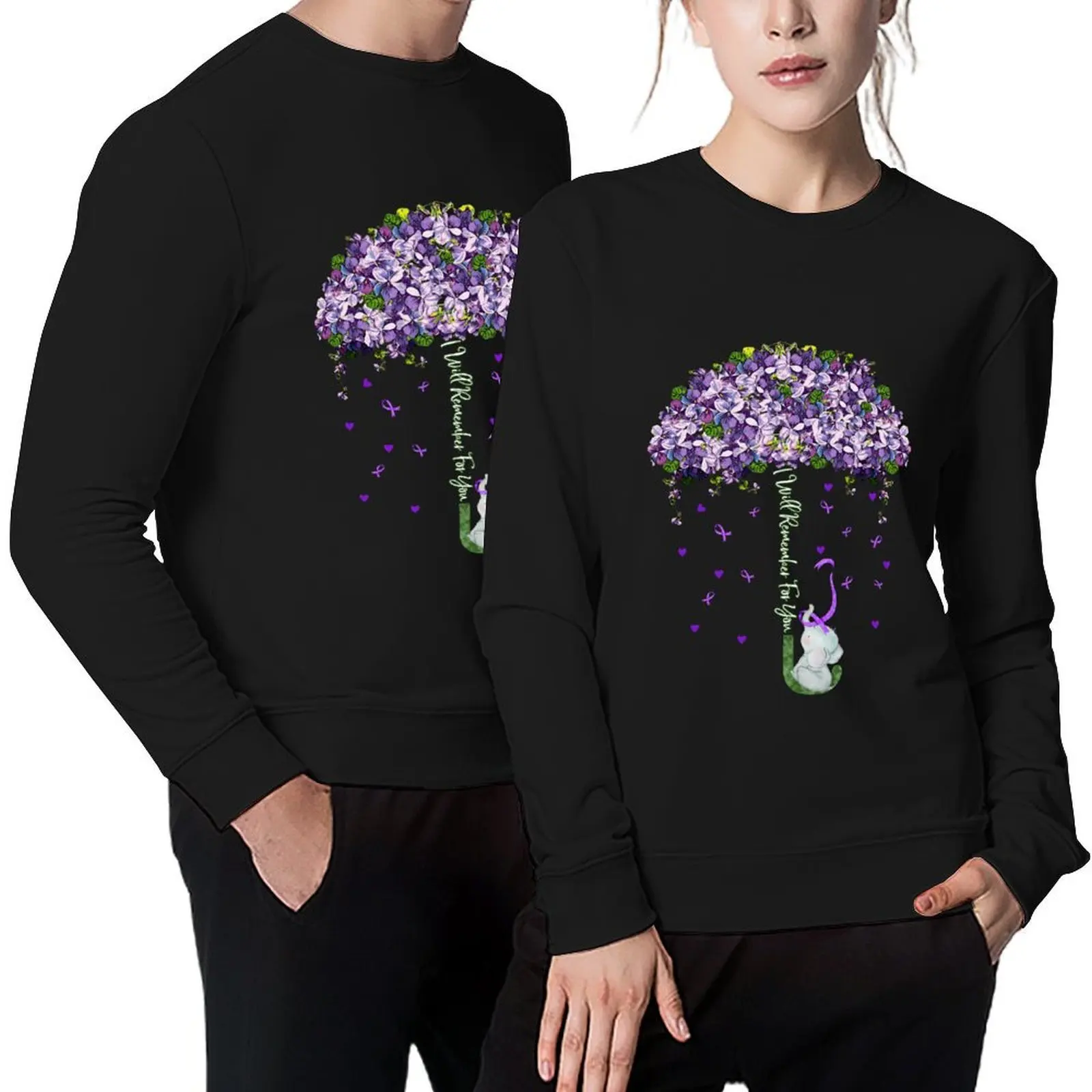 

Flower Umbrella Cute Elephant Alzheimer Aware I Will Remember For You Pullover japanese style male clothes oversize sweatshirts