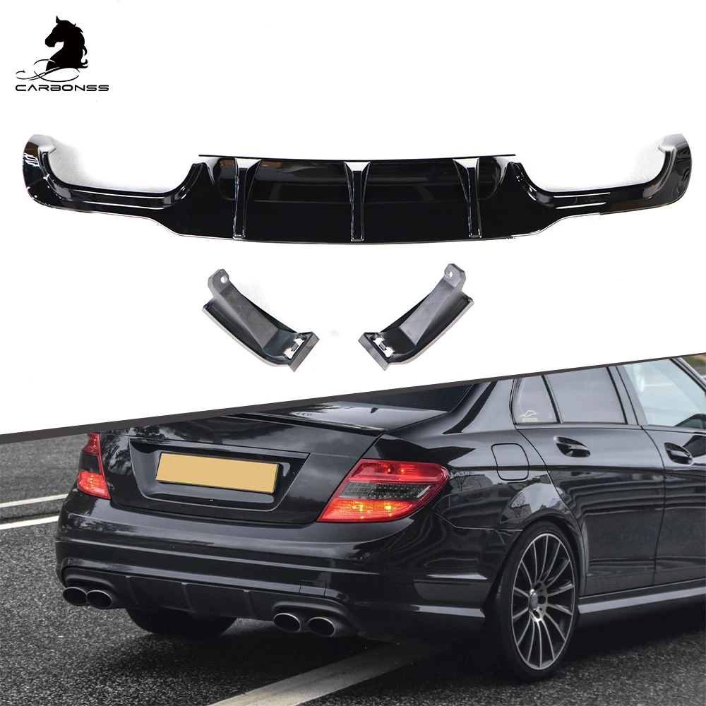 4 Tips Rear Diffuser Gloss Black Rear Bumper Diffuser Lip for Mercedes Benz W204 C63 2011-2014 ABS