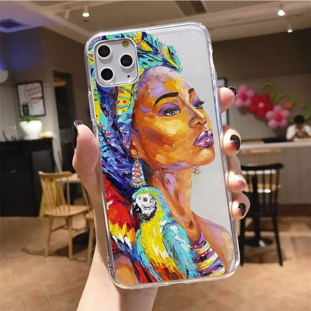 Cartoon South Africa Woman Phone Case For  iPhone 12 11 13 Pro Max Mini 11Pro XR X XS MAX 7 8 Plus Cover Clear Shockproof Fundas