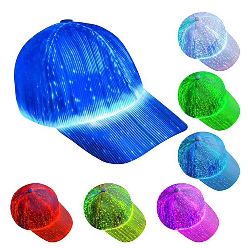 LED Fiber Optic Cap Hat with 7 Colors LuminousGlowing Baseball Hats USB Charging Light Up Caps Hip Hop Party Led Christmas Cap