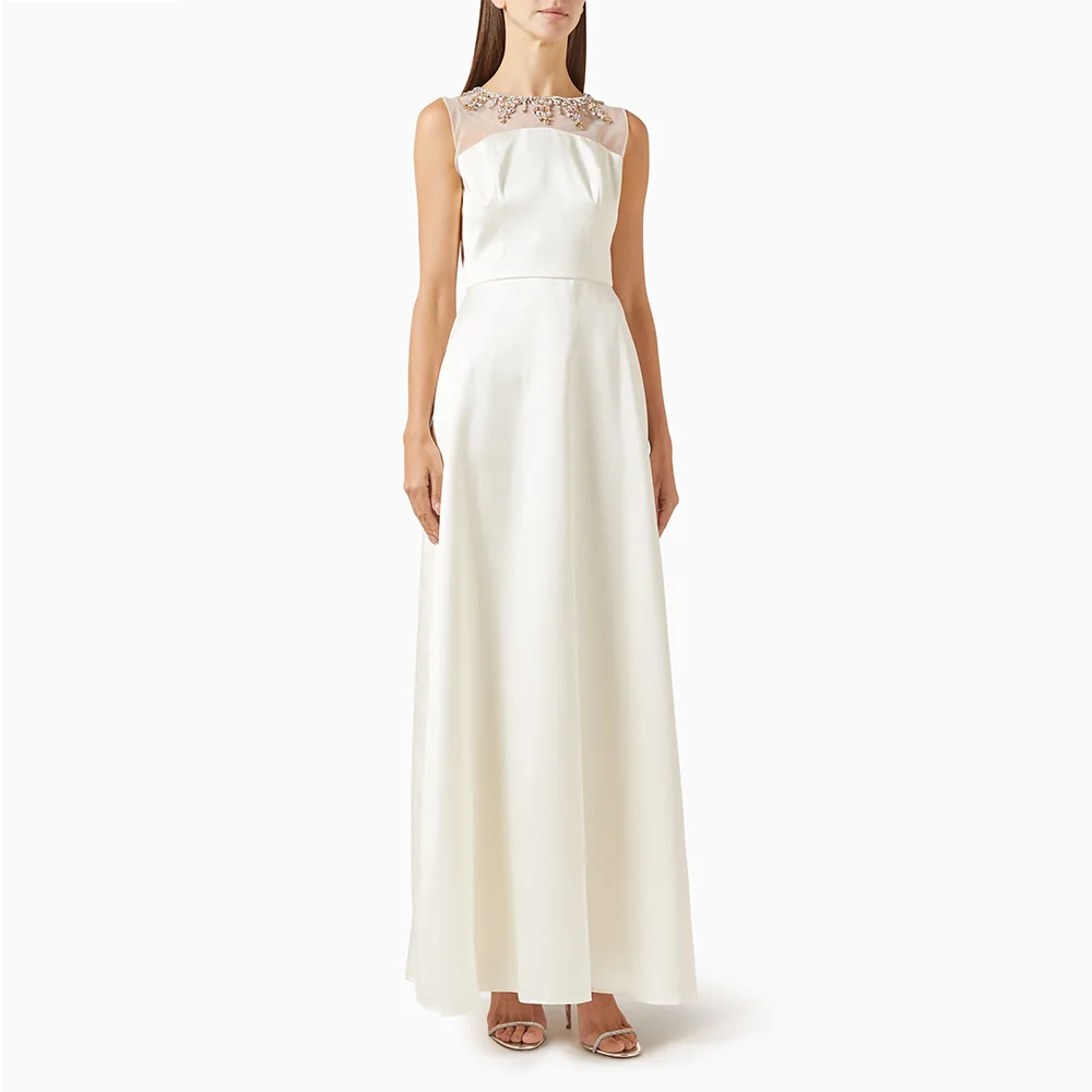 

Elegant Straight Ankle Lenght Evening Dress Customized O-neck Sleevesless Crystal Evening Gown Back Zipper Party Dress for Woman