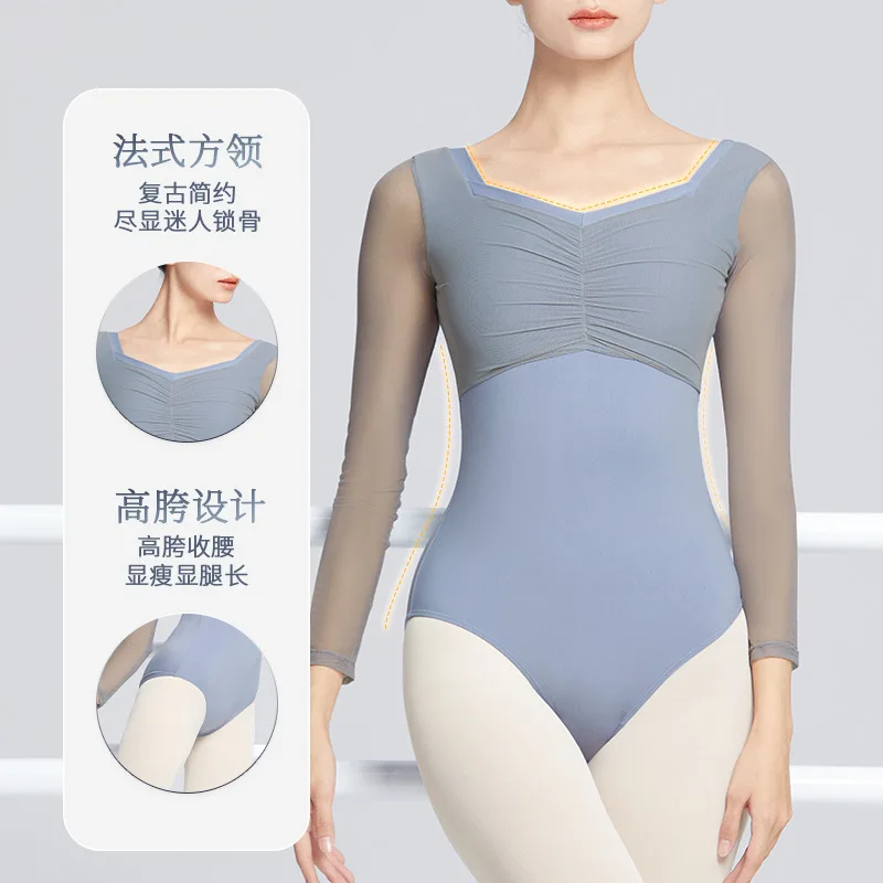 1pcs/lot classic style woman ballet dancing leotard lady patch mesh long sleeve ballet leotard