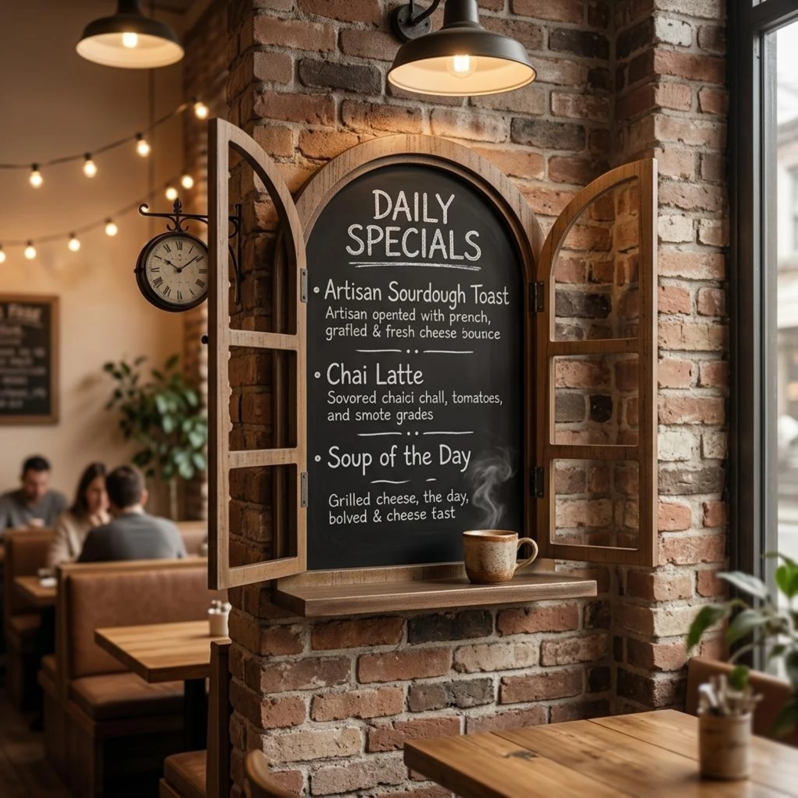 Arched Window Blackboard Wood Grain Wall Blackboard Wooden Message Display Built-in Shelf Room Decor Decorative for Cafe