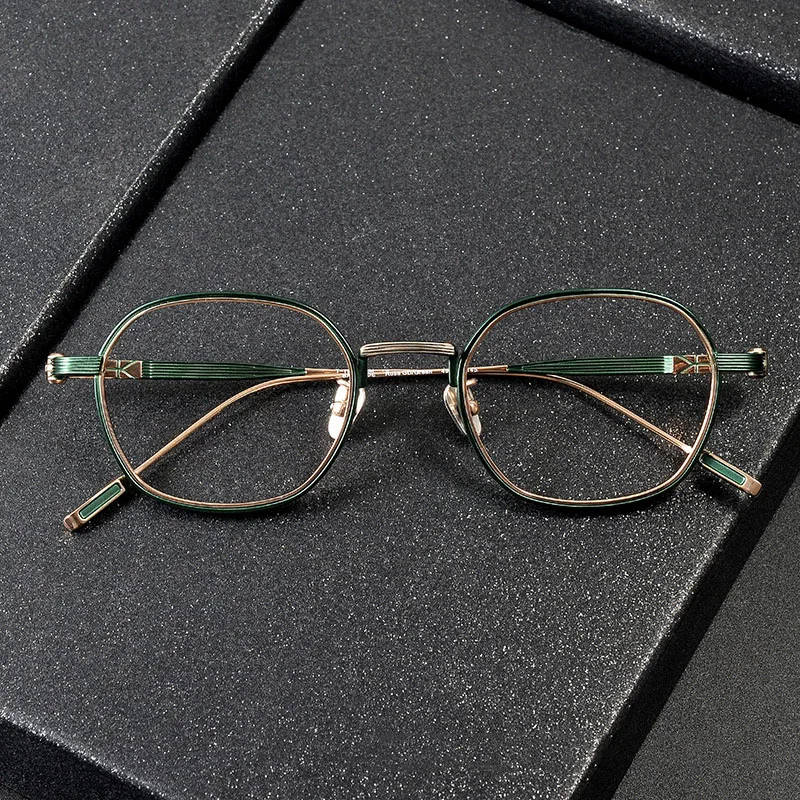 Fashion Black Green Gold Blue Silver Color Blocking Polygon Spectacles Men Women Wide Square Pure Titanium Myopia Glasses Frame