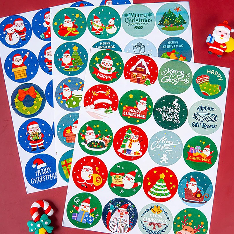 60Pcs Merry Christmas Stickers Round Christmas Goods Sealing Sticker Paper In Notebook Stationery