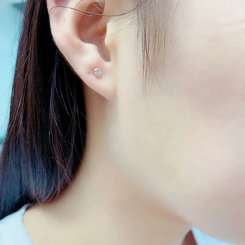 585 purple gold gemstone ear studs plated 14K rose gold fashion simple round earrings for women to send girlfriend jewelry