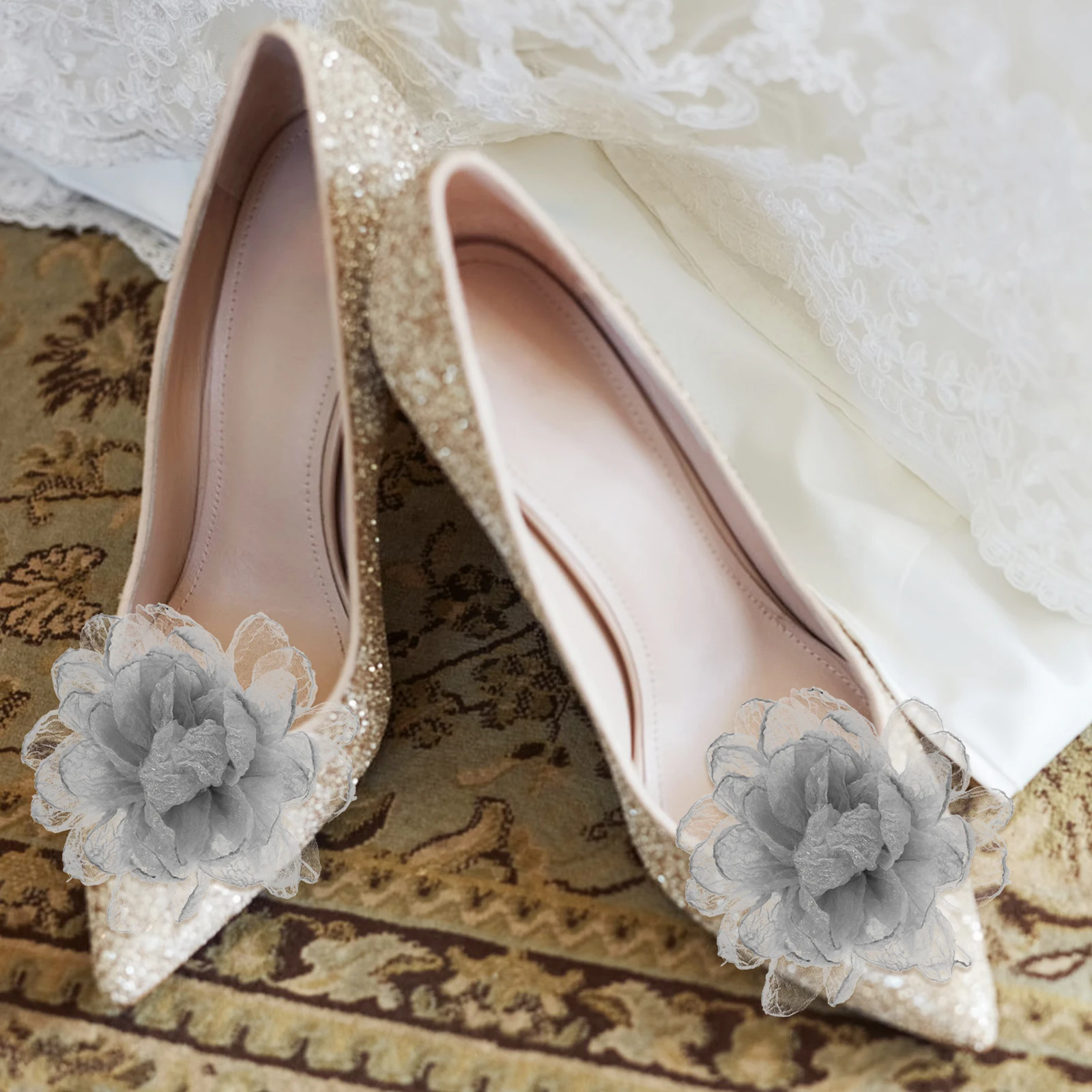 

2 Pcs Shoe Flower Decoration High Top Clip Charm Decorations Heel Removable Buckle Wedding Accessories Clips for Women Shoes