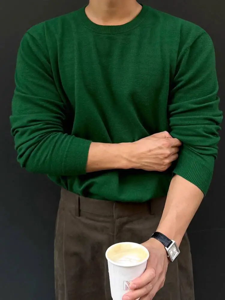 

SYUHGFA нишевый дизайн, мужские свитера с круглым воротником, однотонные вязаные топы, осень 2021, мужские пуловеры, модные топы в корейском стиле