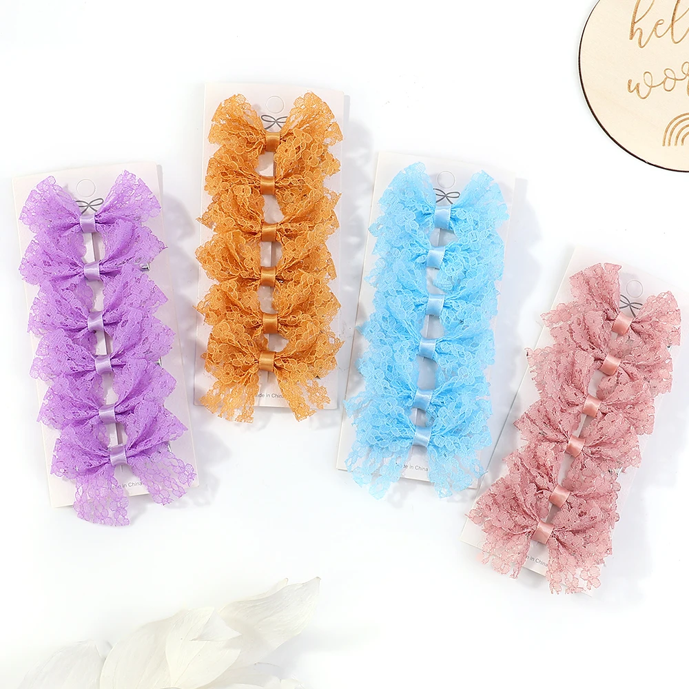 6pcs/set New Sweet Lovely Girls Kids Cloth Lace Lolita Bow Hairpin Hair Clips Princess Hair Accessories Baby Barrettes Wholesale