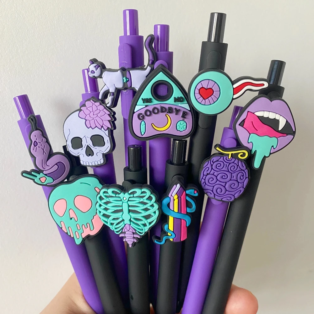 

10Pcs Purple Halloween Pens Spooky Ghost Pumpkin Gel Pen School Supplies Teacher Fine Point Ink Aesthetic Office Stationery