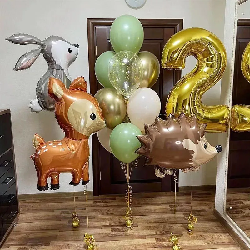 13pcs Gold 32inch Number Animal Foil Balloons 2nd Happy Birthday Party Decorations Kids Girl Boy 2 Year Old Anniversary Supplies