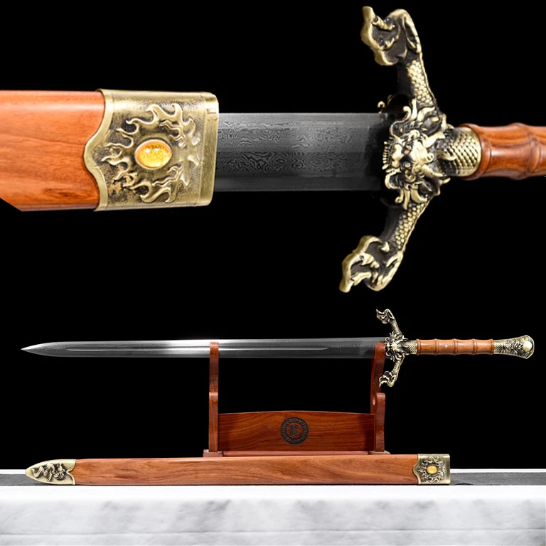 110cm Medieval Damascus Steel Pledge Sword folded and forged Real Sword combat ready Sharp weapons combat training katana