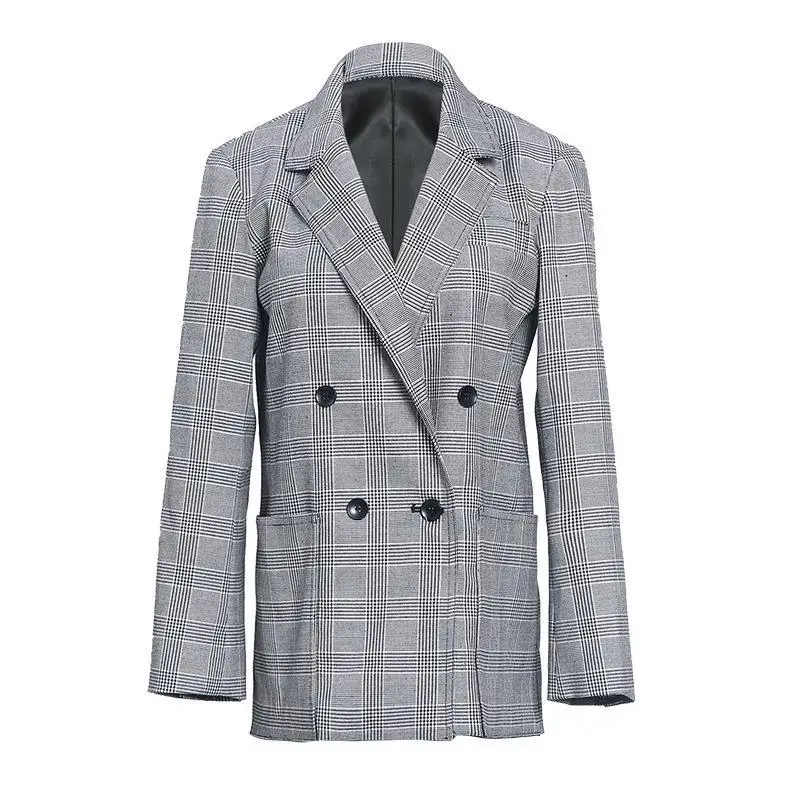 

Ранняя осень, новинка Sle Briti Faion, повседневный универсальный клетчатый костюм Jaet Age-Defng, классическое длинное хлопковое женское пальто