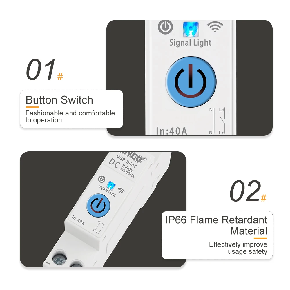 DIY GO DIN Rail 8-90VDC Tuya WiFi Circuit Breaker for Smart Home Real-Time Monitoring No Metering No Voltage Currrent Protect