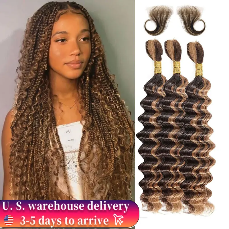 

427 Ombre Blonde Deep Wave Bundles Human Hair 16A Weaves Brazilian Curly Braids Hair Wet And Wavy Bundles Double Weft Remy Hair