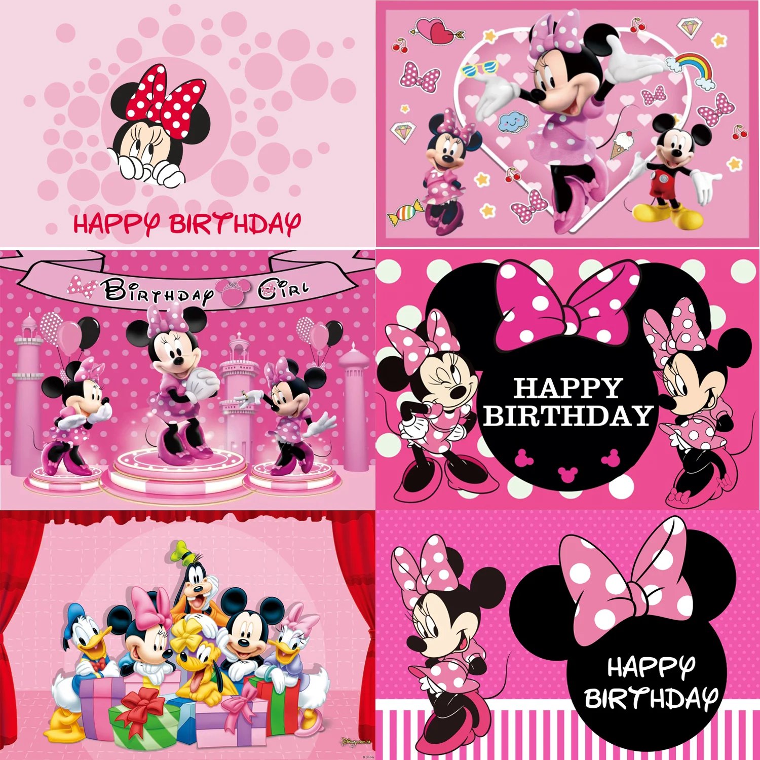 Arrière-plans de photographie Minnie Mouse personnalisés, toile de fond lumineuse bleue, gril en vinyle, fête d'anniversaire, baby shower, enfants