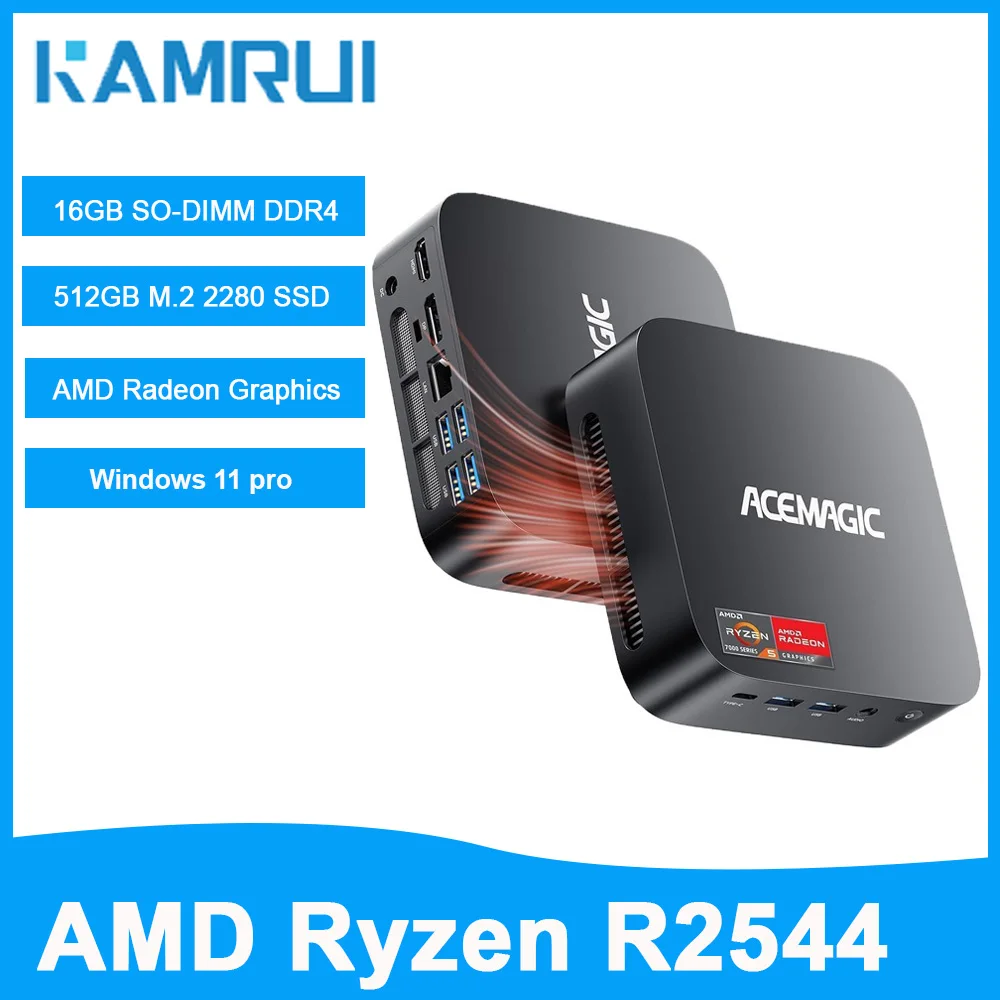 KAMRUI AMD Ryzen R2544 Mini PC 16GB/8GB DDR4 512GB M.2 SSD Wifi5 4K Triple Display Mini Desktop Computers for Office Business