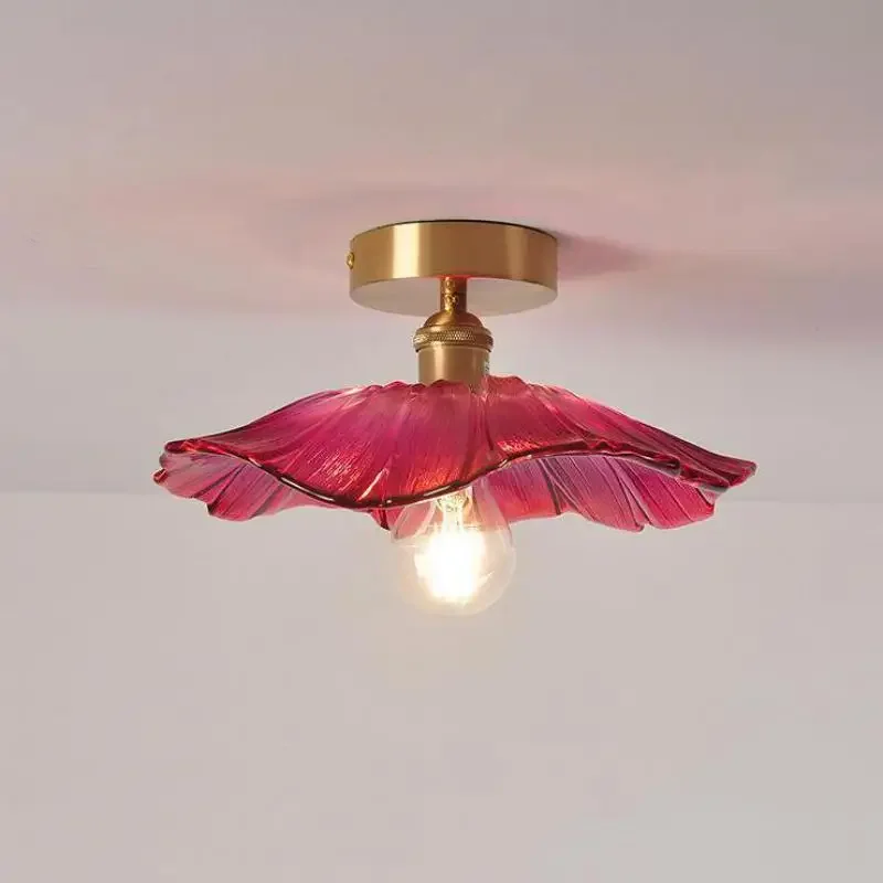 

Retro Glass Flower Ceiling Light Nordic Personalized Brass Balcony Ceiling Lamp Corridor Porch Aisle Balcony E27 Home Lighting