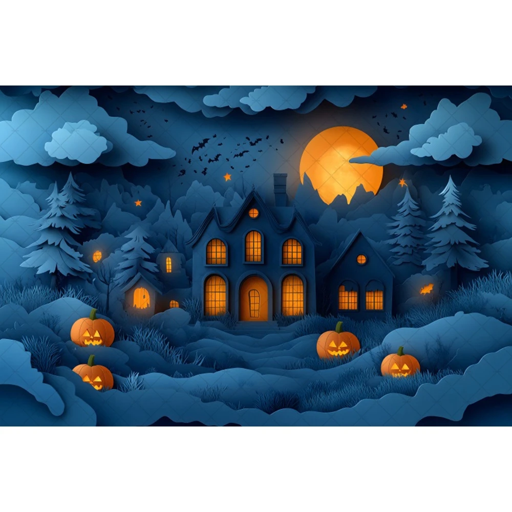 Halloween Night Background Decoration Ballons Castle Moon Pumpkin Bat Photography Backdrops Horrible Cemetery Photo Backdrop