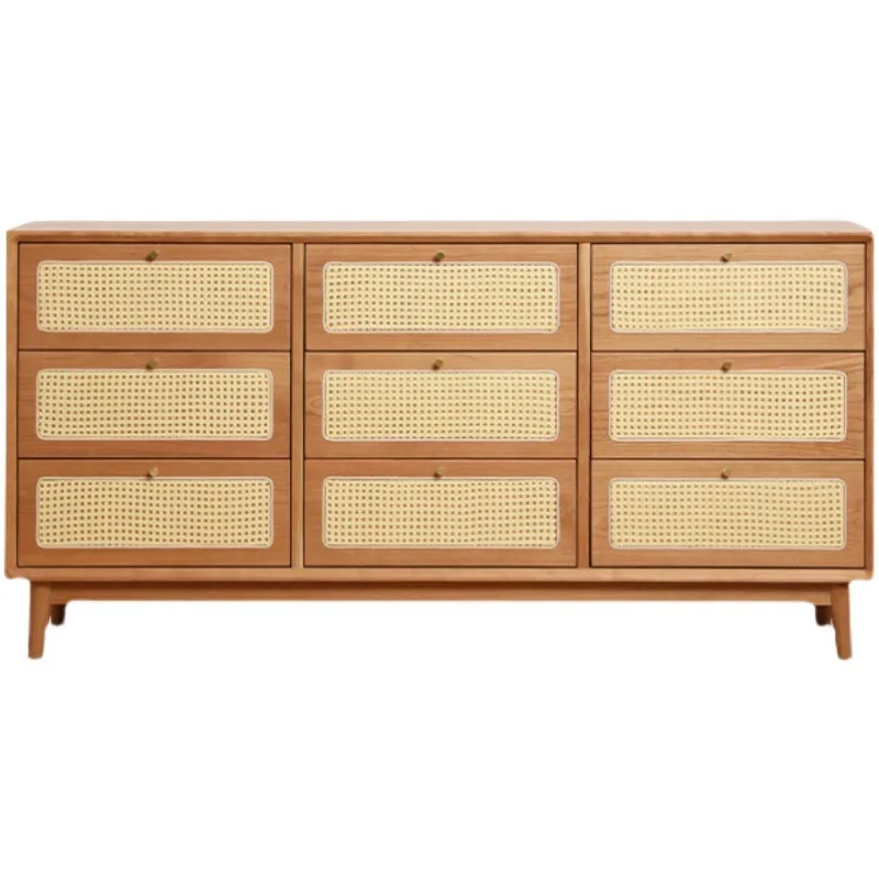 

Nordic rattan nine chest cabinet, simple living room porch cabinet, Japanese solid wood storage drawer cabinet, bedroom TV