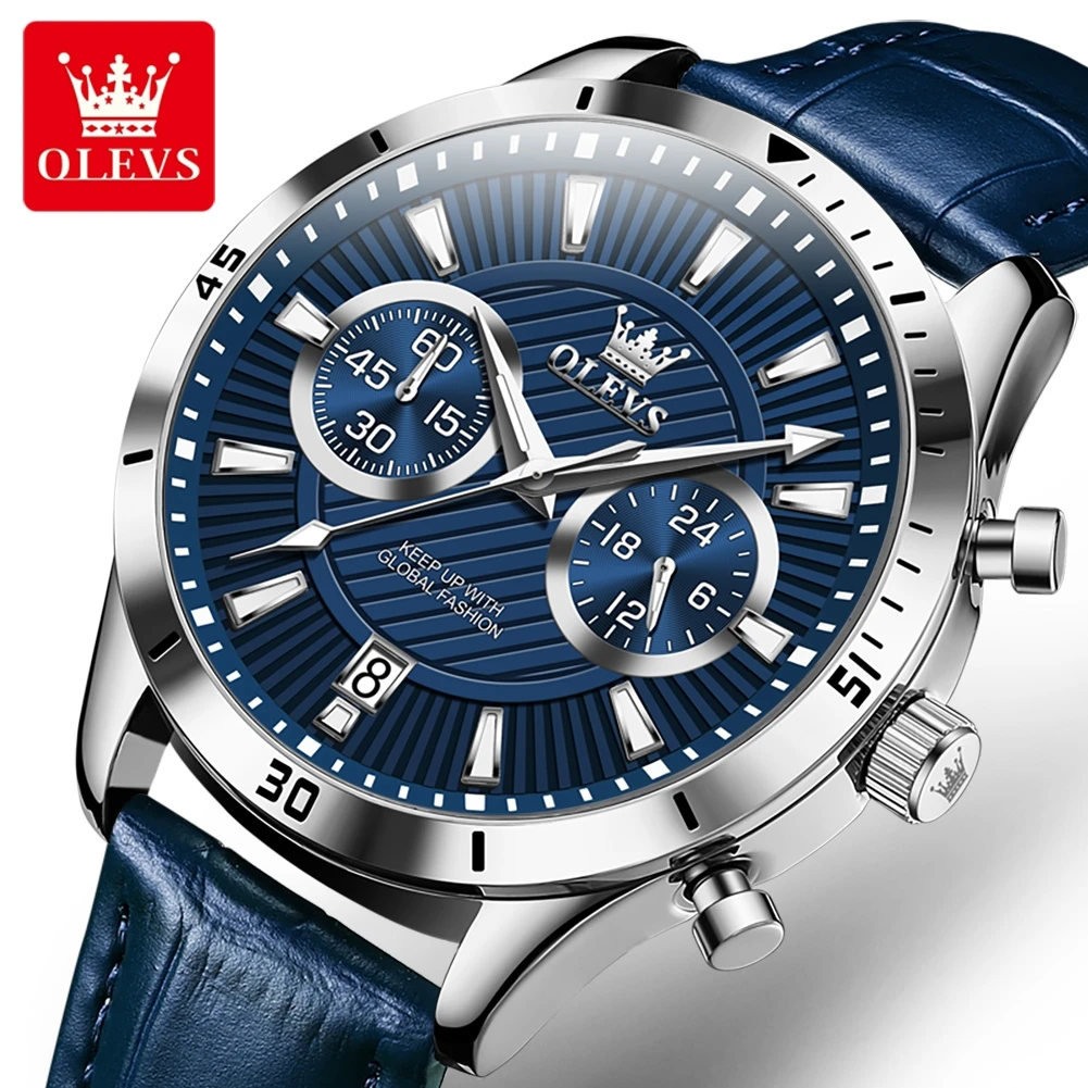 OLEVS 2921 Chronograph Quartz Watch For Men 24 Hours Display Leather Sport Wrist Watches Waterproof Luminous Calendar Man Watch