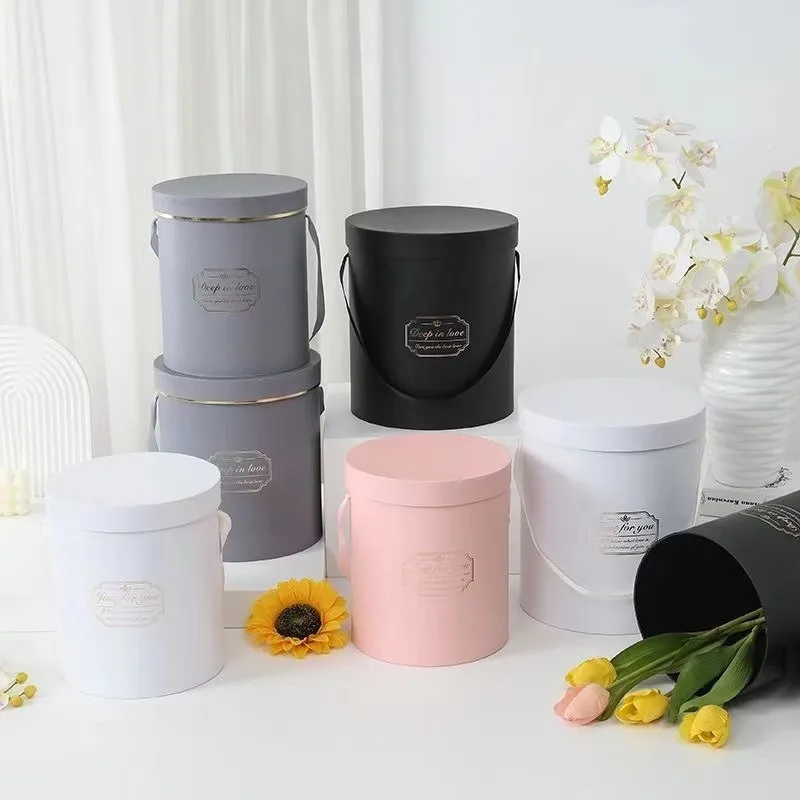 3-piece Valentine\'s Day Flower Packaging Box Round Flower Handheld Cylinder Bucket Mini Flower Bucket Gift Box