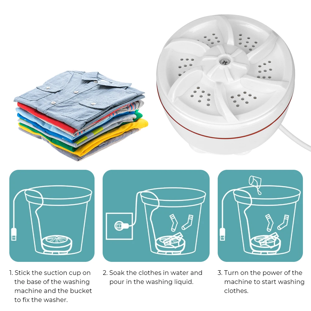 Portable for Travel Home Business Trip USB Wash Dishes Rotating Turbine Multifunction Mini Ultrasonic Washer Duster Cloth