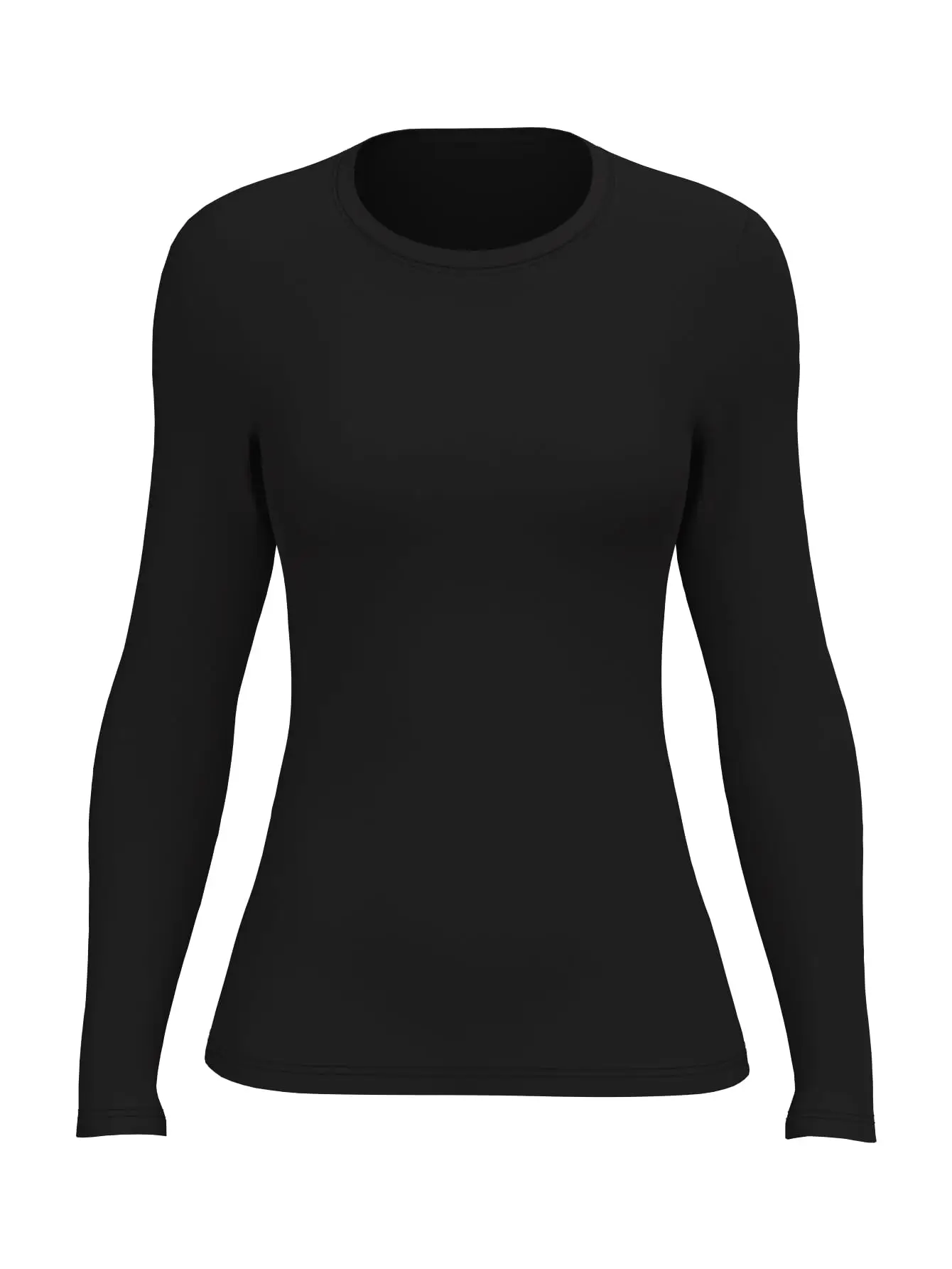 Women's Solid Color Crew Neck Fitted Long Sleeve Everyday Fitness T-Shirt (US, Alpha, Large, Regular, Long, Black)